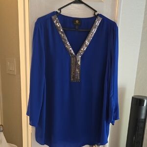 JM Collection Royal Blue Blouse with Sequin Accent